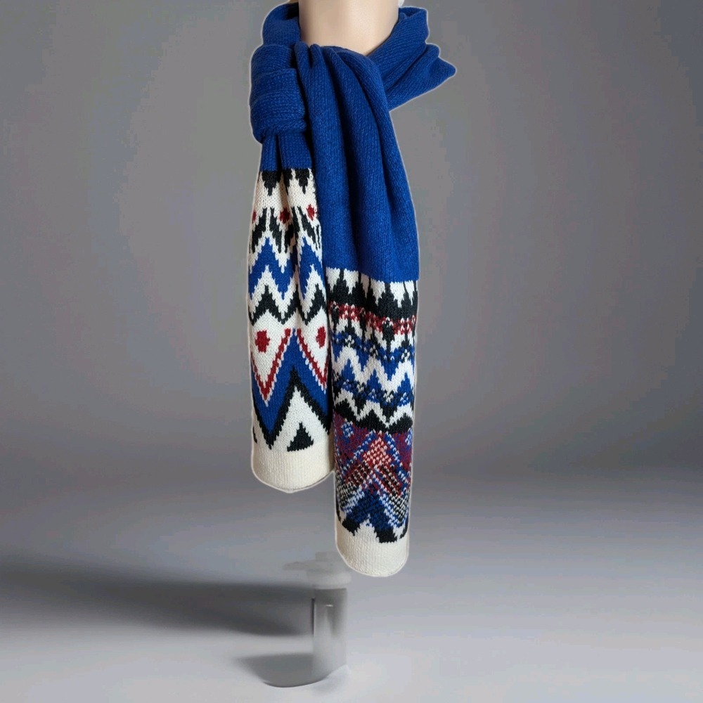 Old Navy Fair Isle Scarf Blue/White/ Multicolor 62" L X 10"W New With Tags
